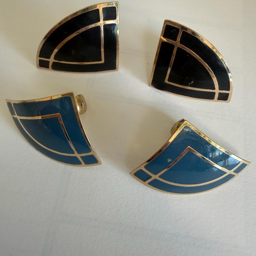 VINTAGE Avon Black and Blue Geometric Clip on Earrings lot